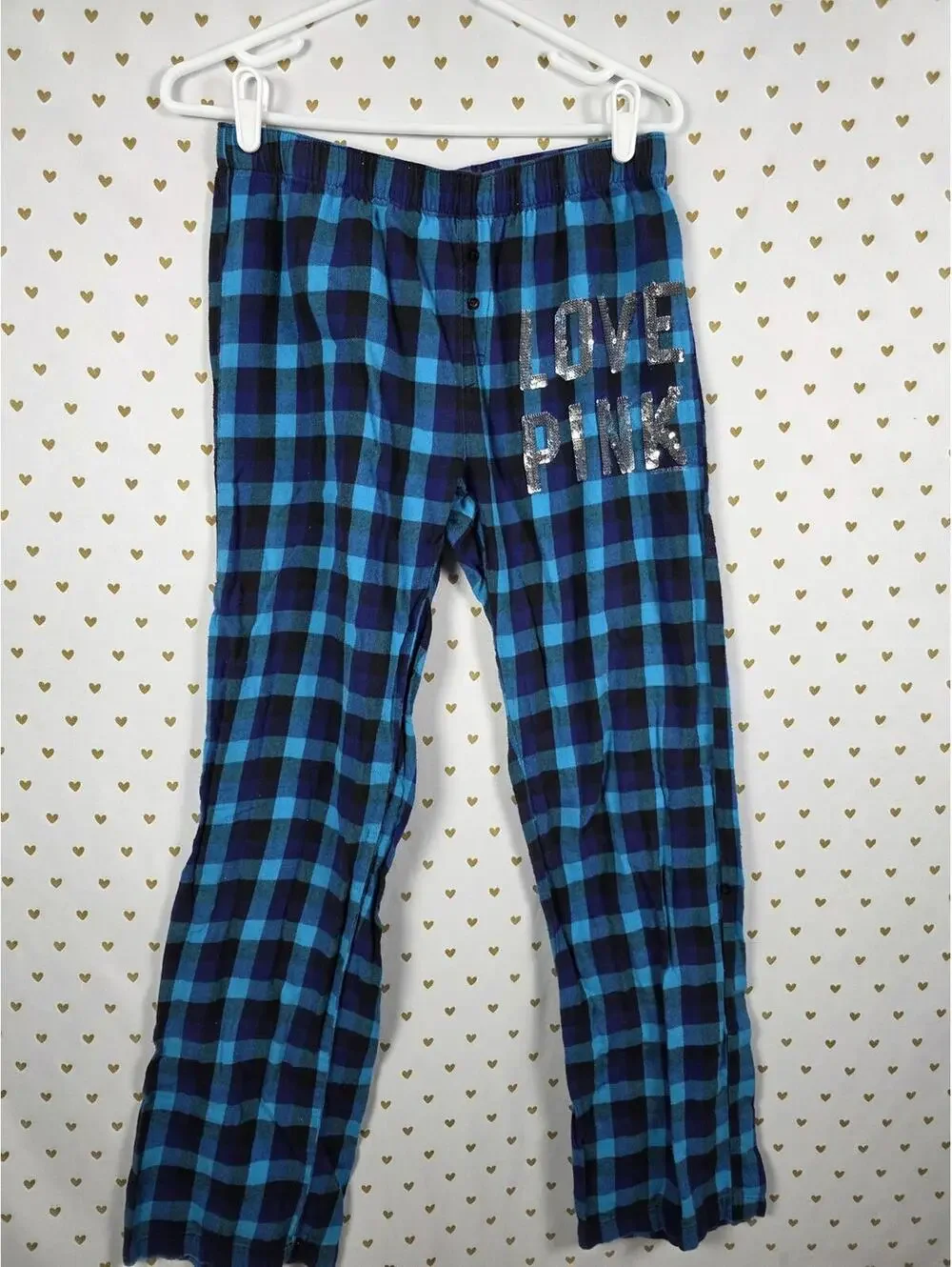 Victorias Secret BLING Plaid Sequined Sleep Pants PJ Bottoms SMALL vintage Rare